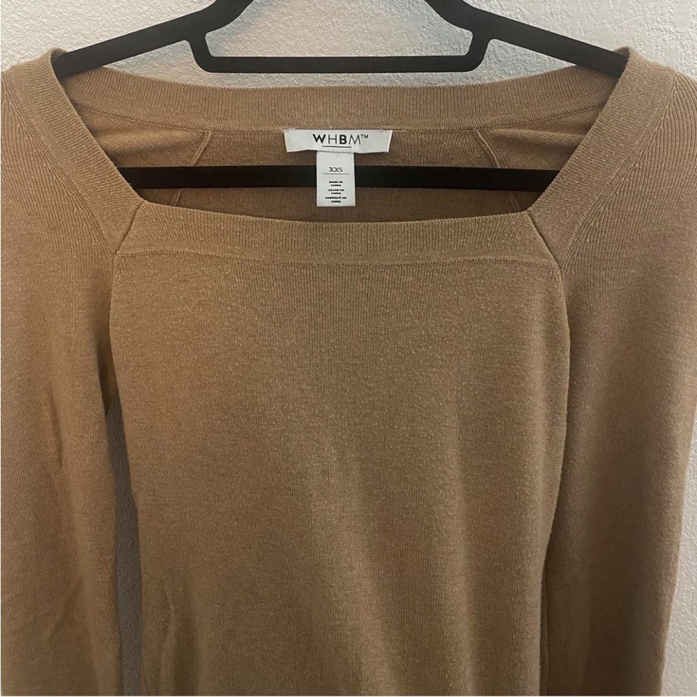 square neck sweater long sleeve top in beige/brown size xxs